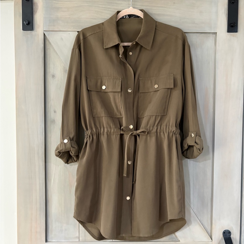 Zara Olive Shirt Dress - Picture 1 of 8